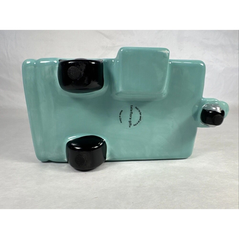 Retro Camper Planter RV Trailer, Teleflora Ceramic Vase Planter Turquoise - Picture 5 of 7